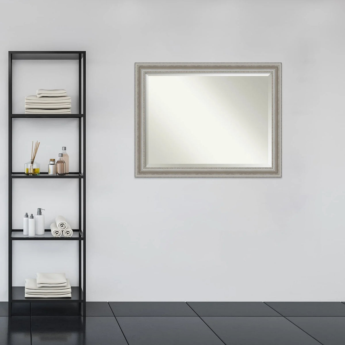 Beveled Bathroom Wall Mirror, Silver Frame Decorative Vanity Mirror for Bathroom, Bedroom and Entryway