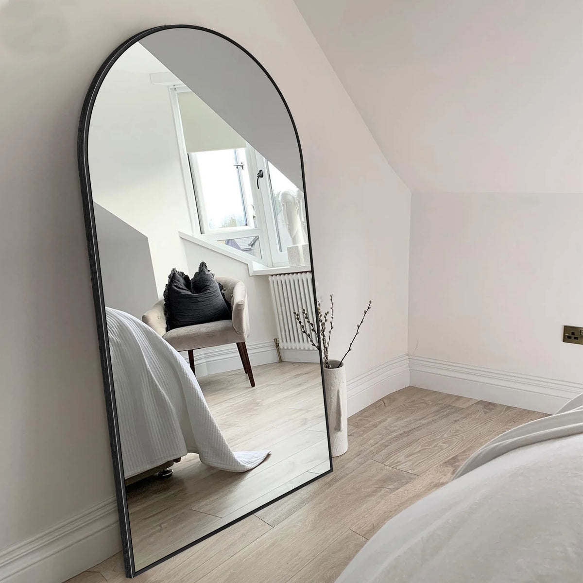 Modern Arched Full Length Floor Mirror, Aluminum Alloy Frame Standing Full Body Mirror