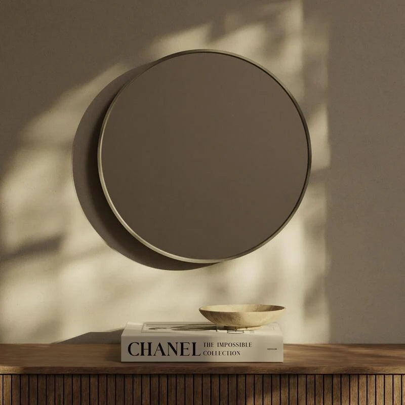 Classic Farmhouse Round Wall Mirror, Wooden Frame Decorative Accent Mirror for Living Room, Bedroom and Entryway