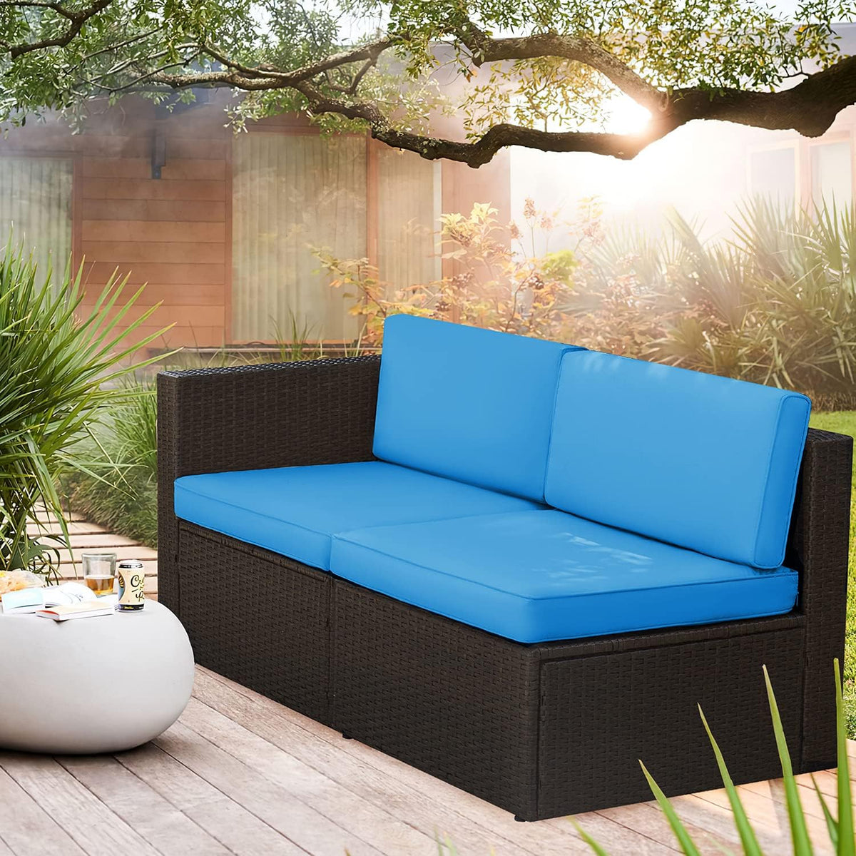 5-Piece All-Weather Patio Furniture Set with Cushions, Outdoor Wicker Conversation Sofa Set for Garden, Deck & Backyard