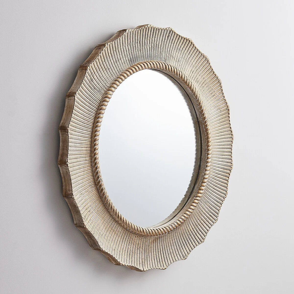 30 Inch Bohemian Beige Round Wood Bathroom Vanity Wall Mirror