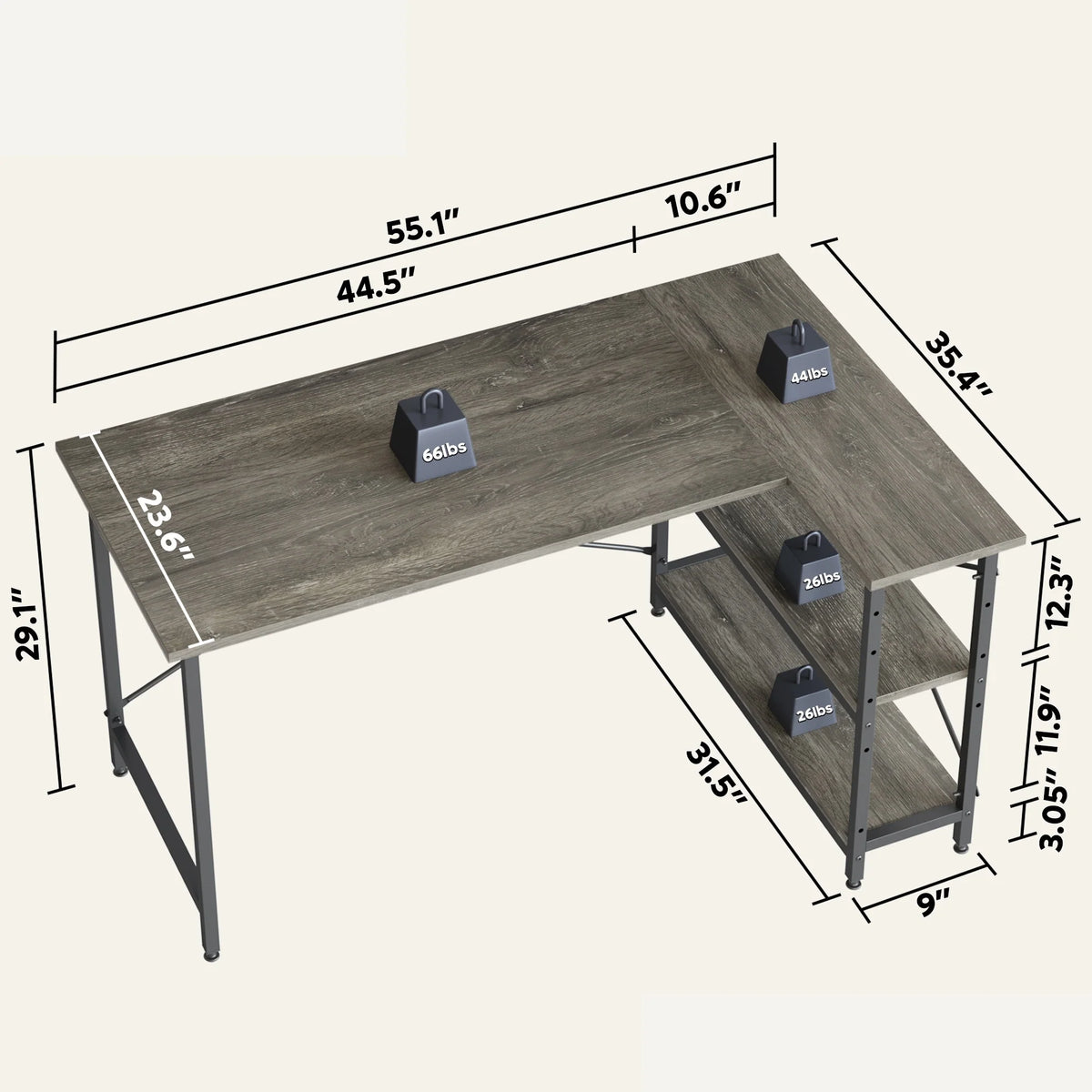 Small L Shaped Computer Desk with Storage Shelves, Compact Corner Workstation for Home Office and Study
