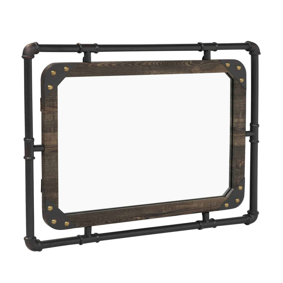 31 Inch Industrial Metal Floating Wall Mirror, Modern Decorative Wall Mirror