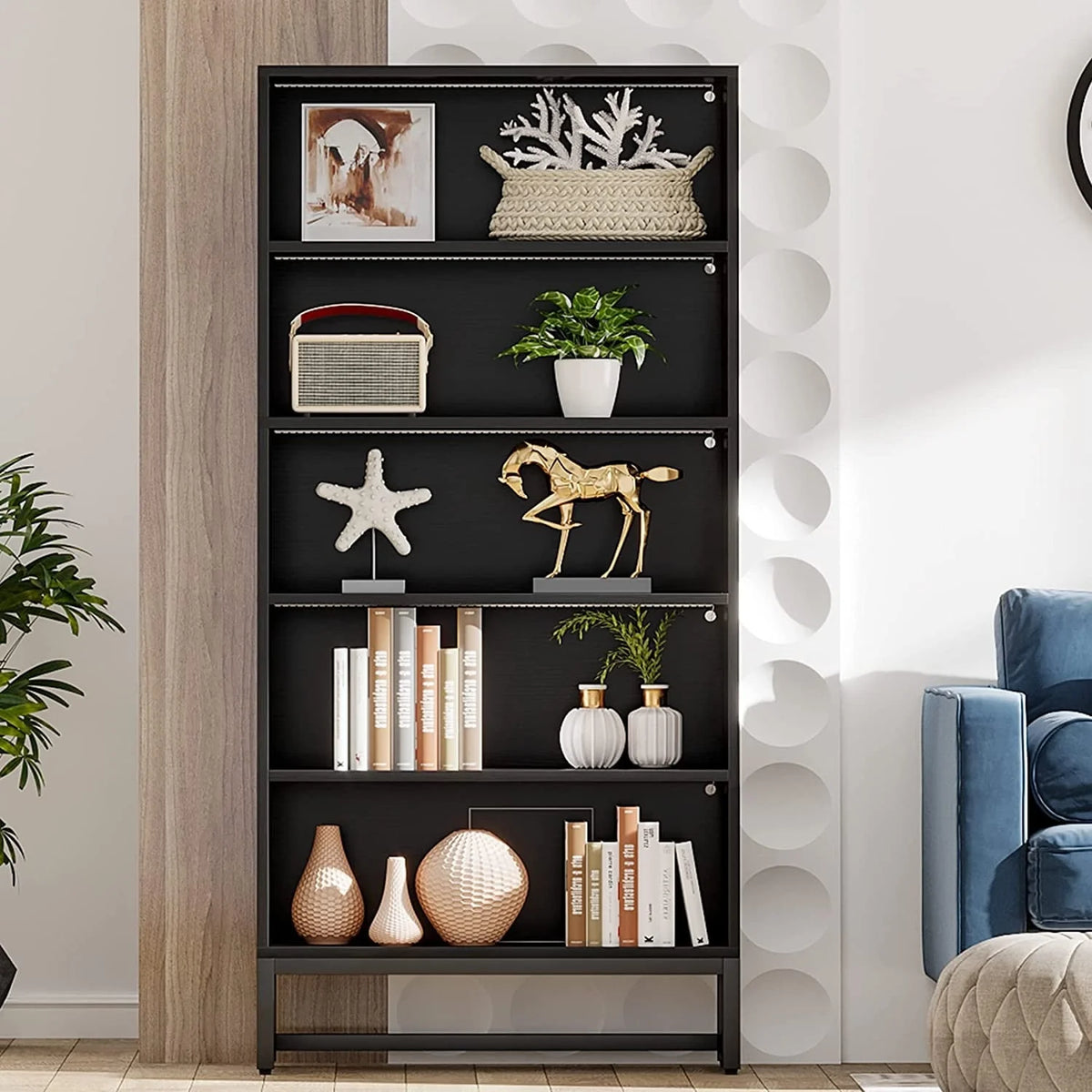 70.87 Inch Tall 5-Tier Bookcase, Large Bookshelf with 31.5 Inch Wide Storage