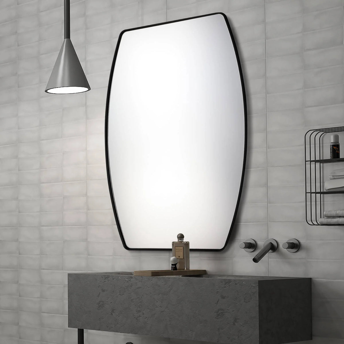 Modern Oblong Metal Wall Mirror, Decorative Elongated Hanging Mirror for Living Room, Bedroom and Entryway