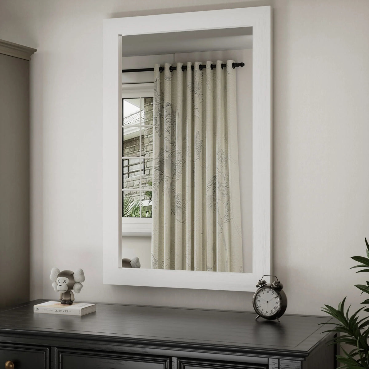 Modern Rectangular Wall Mirror with Wood Frame, Bathroom and Barn Door Mirror, Multiple Sizes
