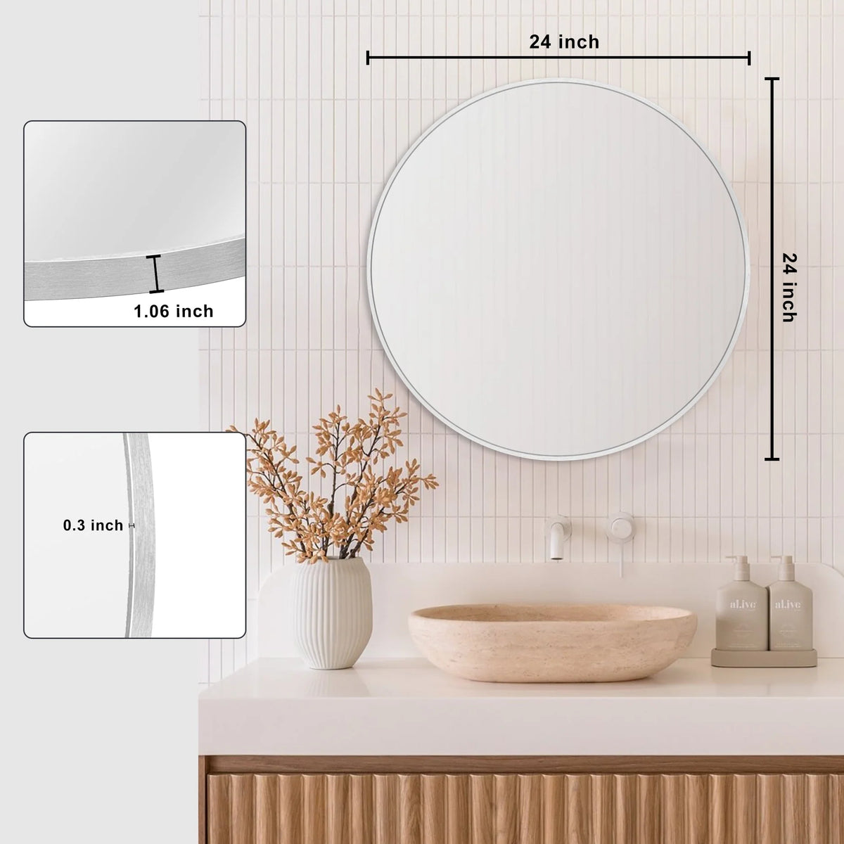 Modern Round Bathroom Vanity Mirror, Wall Mounted Circular Mirror for Bathroom, Bedroom and Home Decor