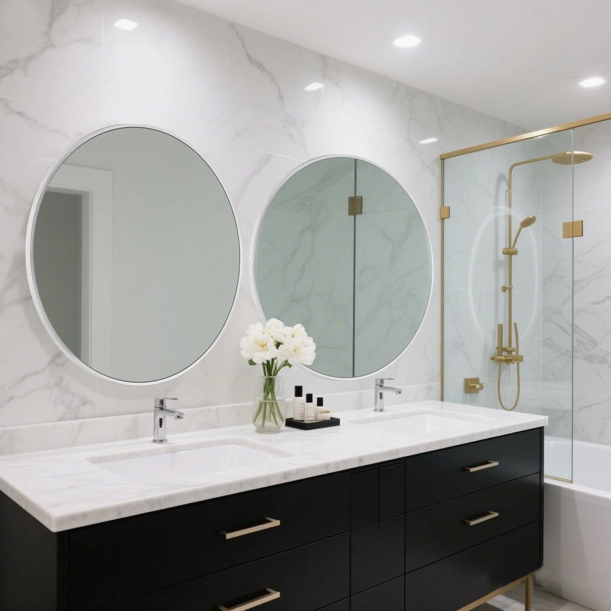 Modern Round Bathroom Vanity Mirror, Wall Mounted Circular Mirror for Bathroom, Bedroom and Home Decor
