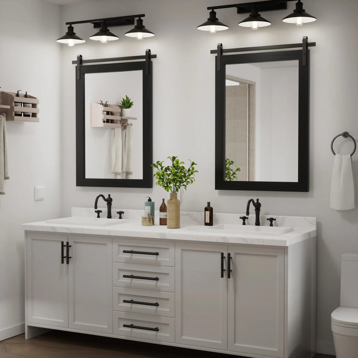 Modern Rectangular Wall Mirror with Wood Frame, Bathroom and Barn Door Mirror, Multiple Sizes
