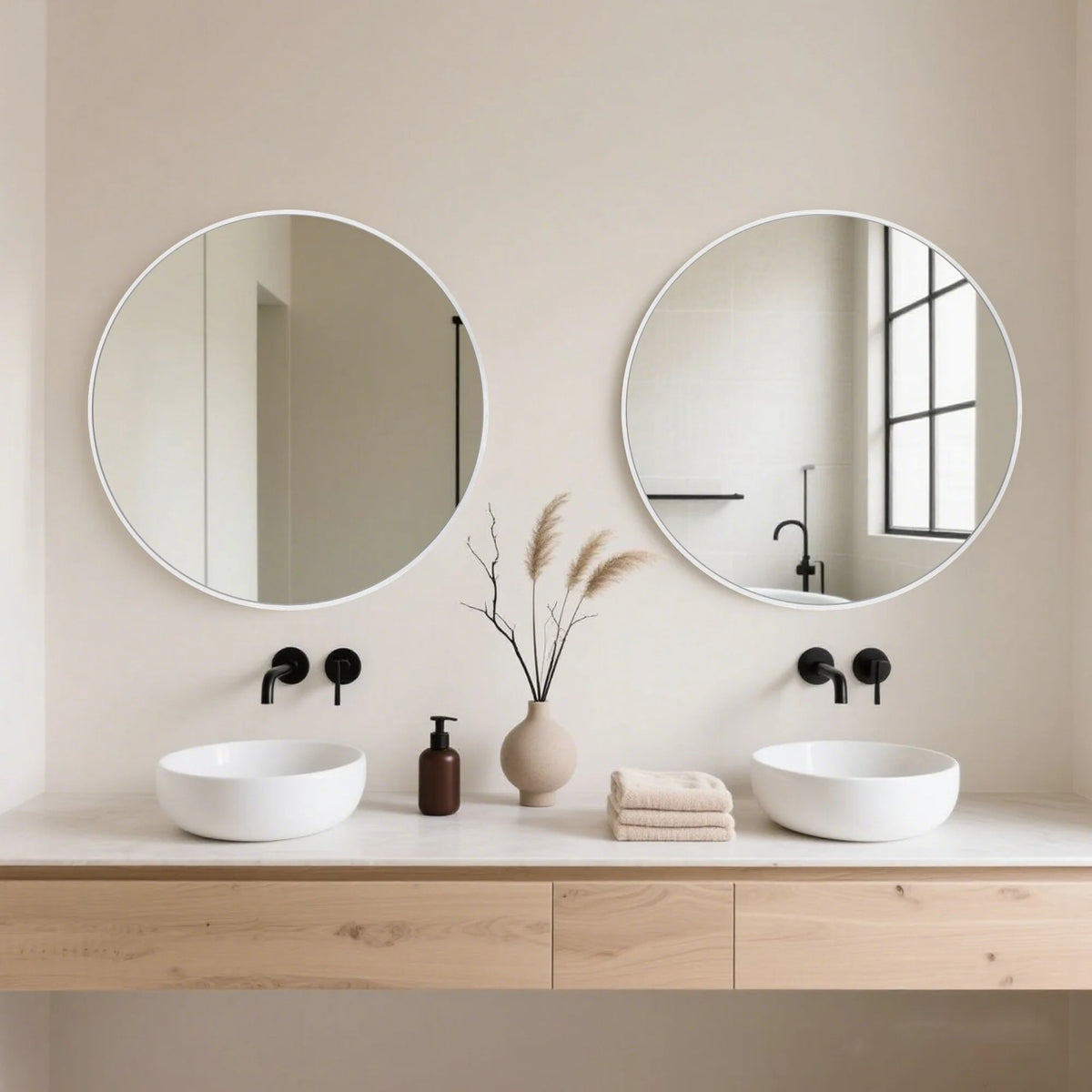 Modern Round Bathroom Vanity Mirror, Wall Mounted Circular Mirror for Bathroom, Bedroom and Home Decor