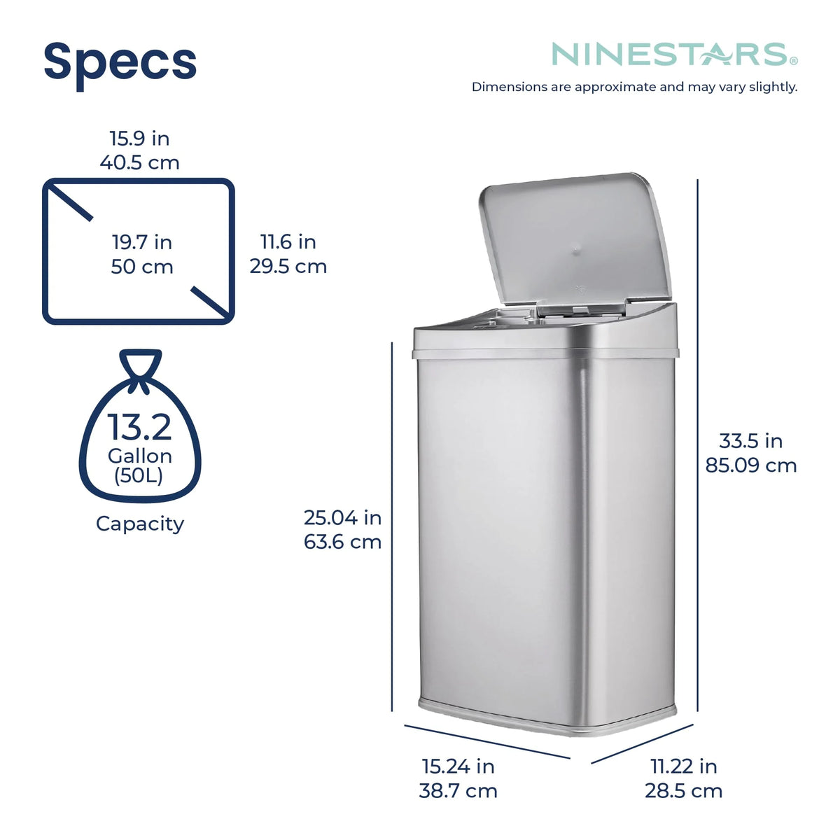 13 Gallon Touchless Motion Sensor Trash Can, Automatic Hands-Free Kitchen Garbage Bin with Sensor Lid