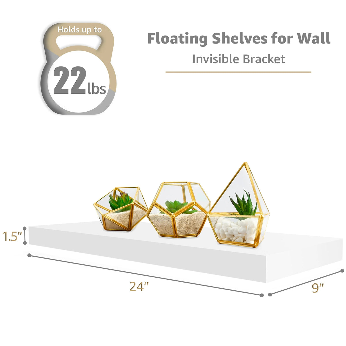 Set of 3 Floating Wood Wall Shelves, Wall Mounted Display and Storage Shelves with Invisible Brackets for Books and Home Decor