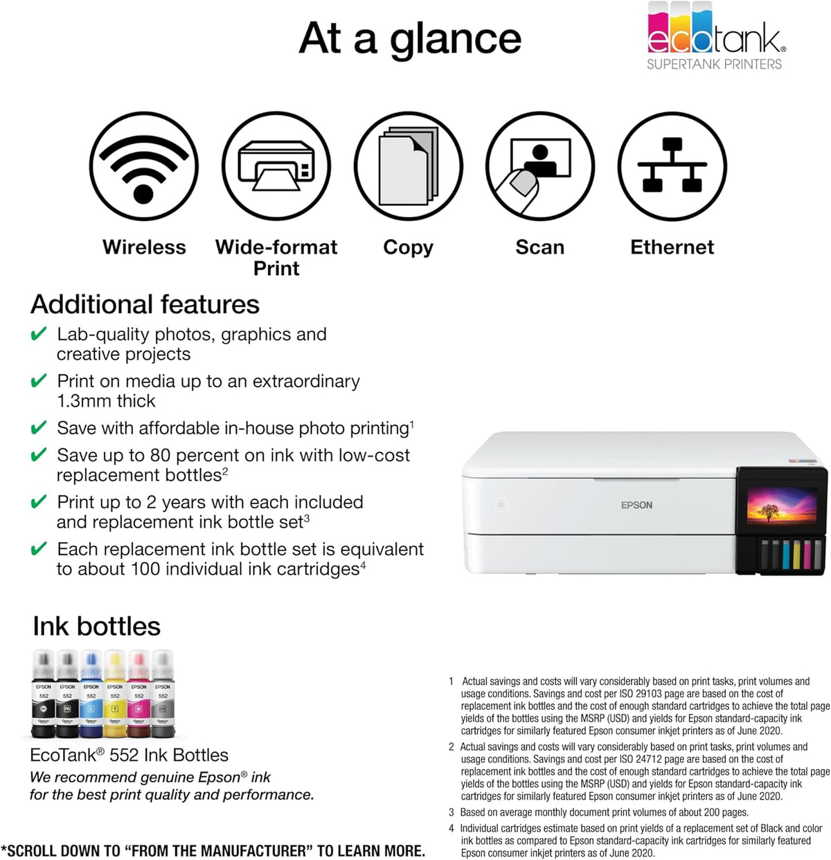 Wireless Wide-Format All-In-One Ink Tank Printer, Color Printer with Scanner & Copier for Home Office