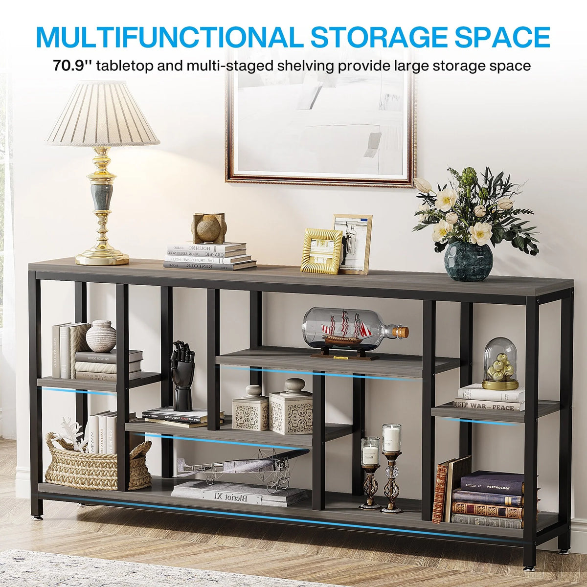 70.9 Inch Console Sofa Table with Storage, 3-Tier Entryway Table for Hallway
