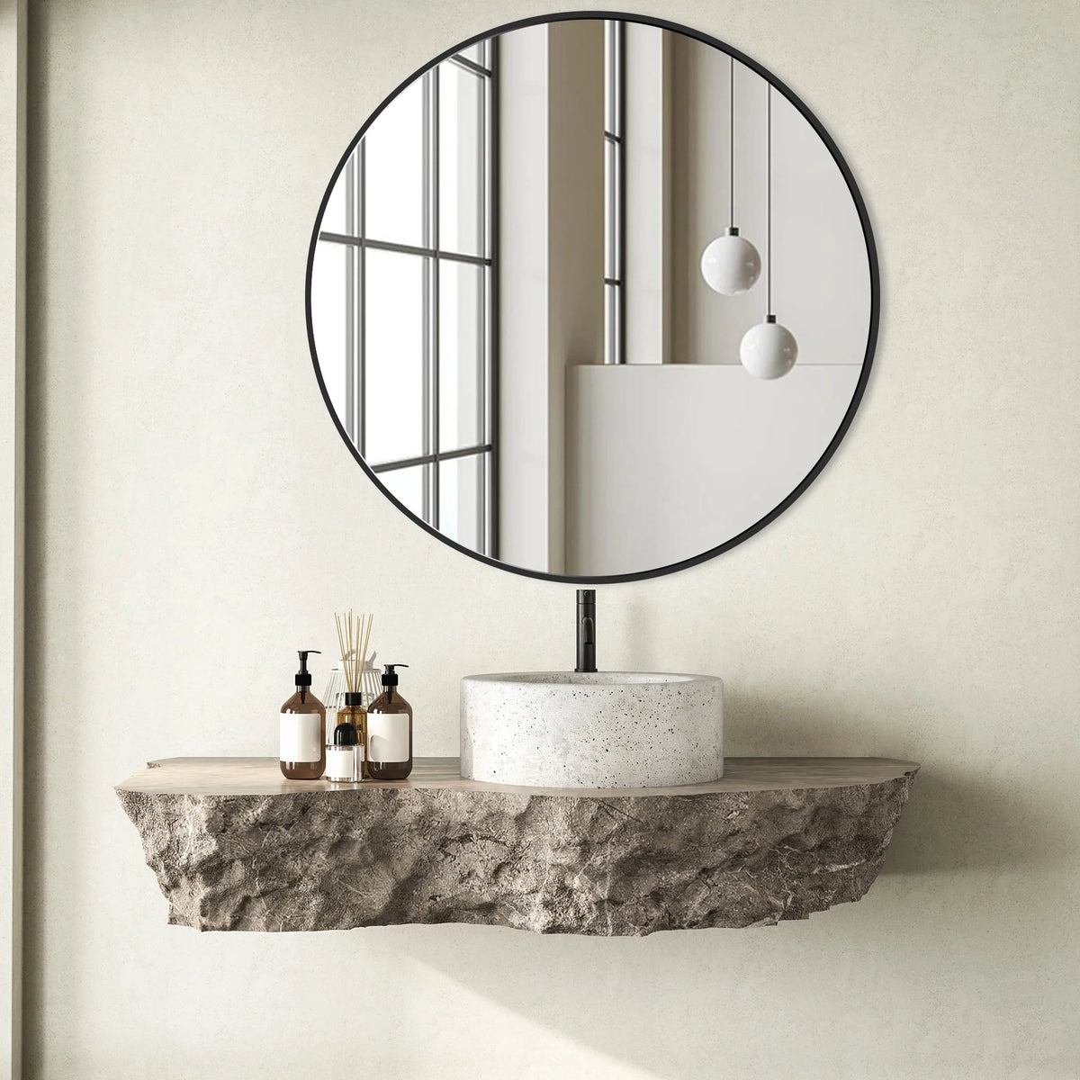 Modern Round Bathroom Vanity Mirror, Wall Mounted Circular Mirror for Bathroom, Bedroom and Home Decor