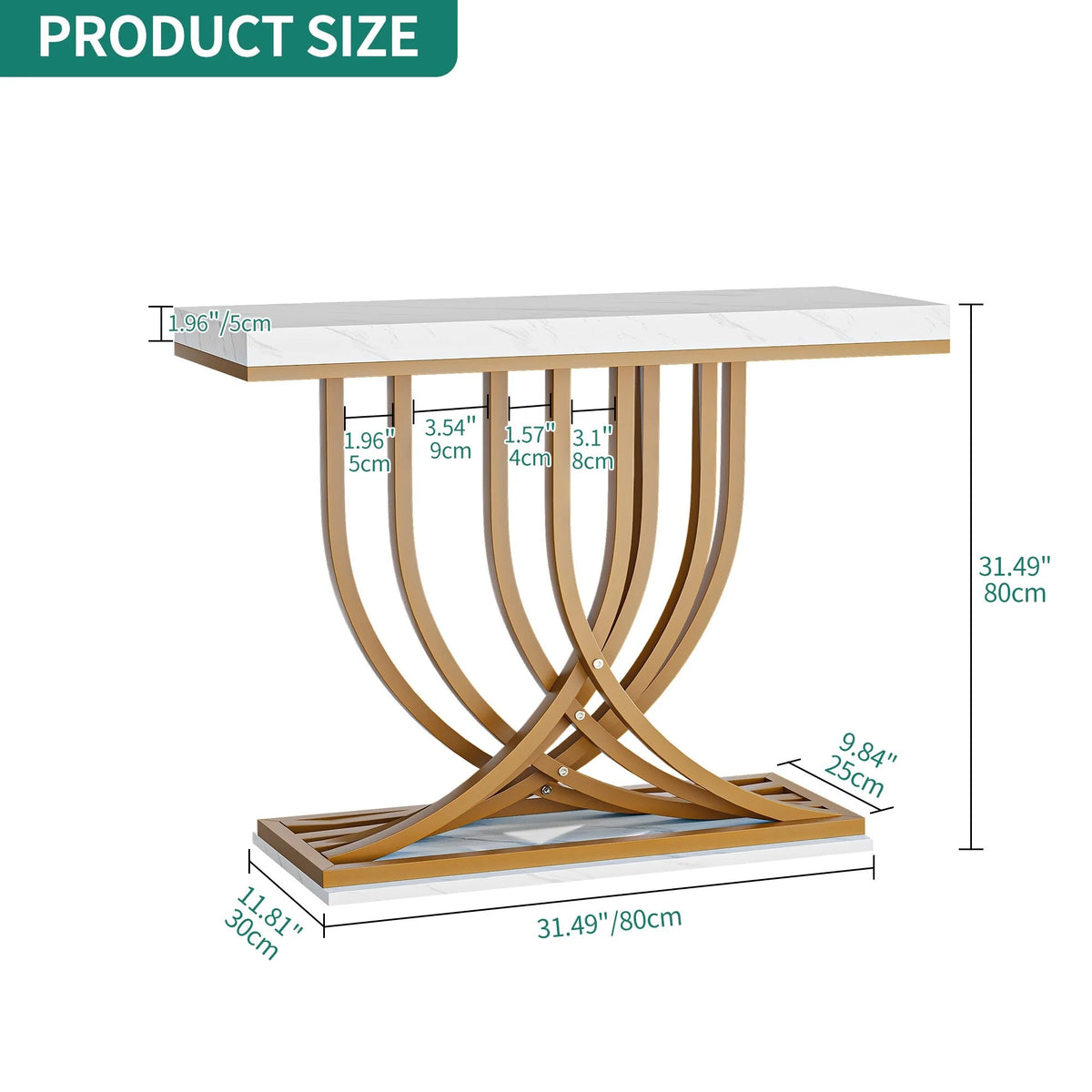 Modern Gold Console Table with Marbled Top, Sofa Table for Entryway and Hallway