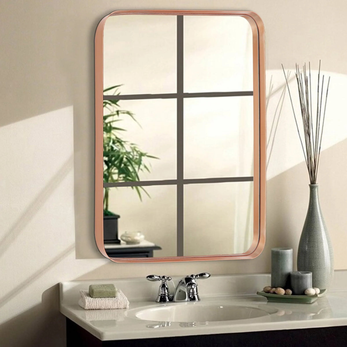 Wall Mirror Vanity Mirror, Bathroom Mirror with Rounded Corners, 1 Piece