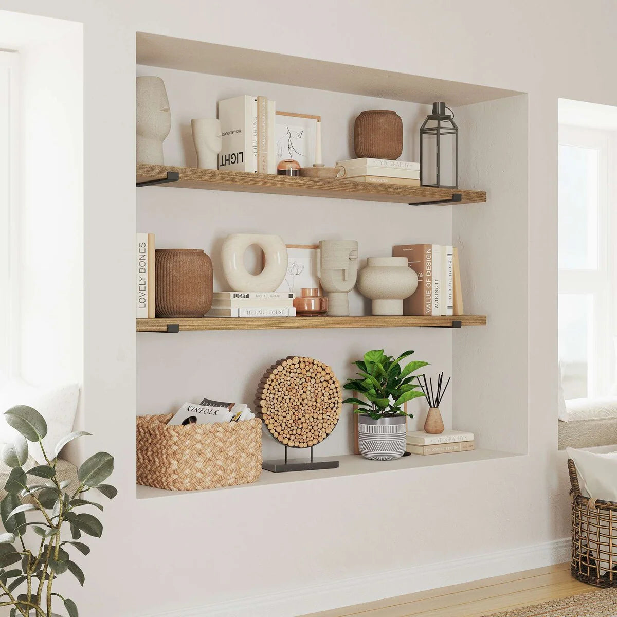 60 Inch Floating Wall Shelf, 9.25" Deep Wall Mounted Storage Shelf for Living Room, Bedroom and Home Decor