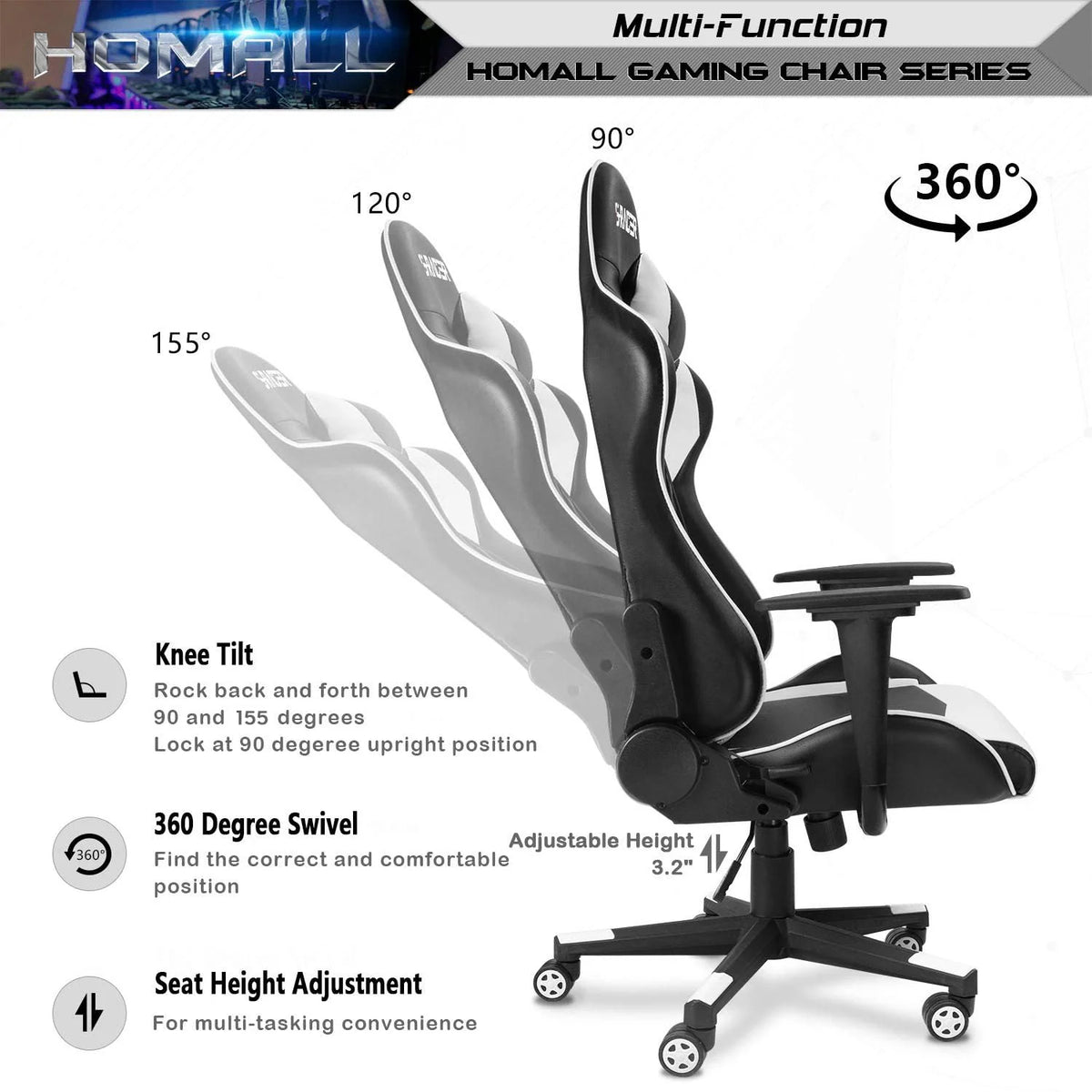 High Back Ergonomic Gaming Chair, Leather Computer Desk Chair for Gaming, Home Office and Work