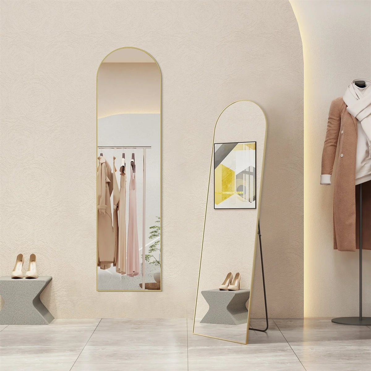 Full Length Mirror with Stand, Aluminum Alloy Frame Full Body Floor Mirror for Bedroom and Cloakroom