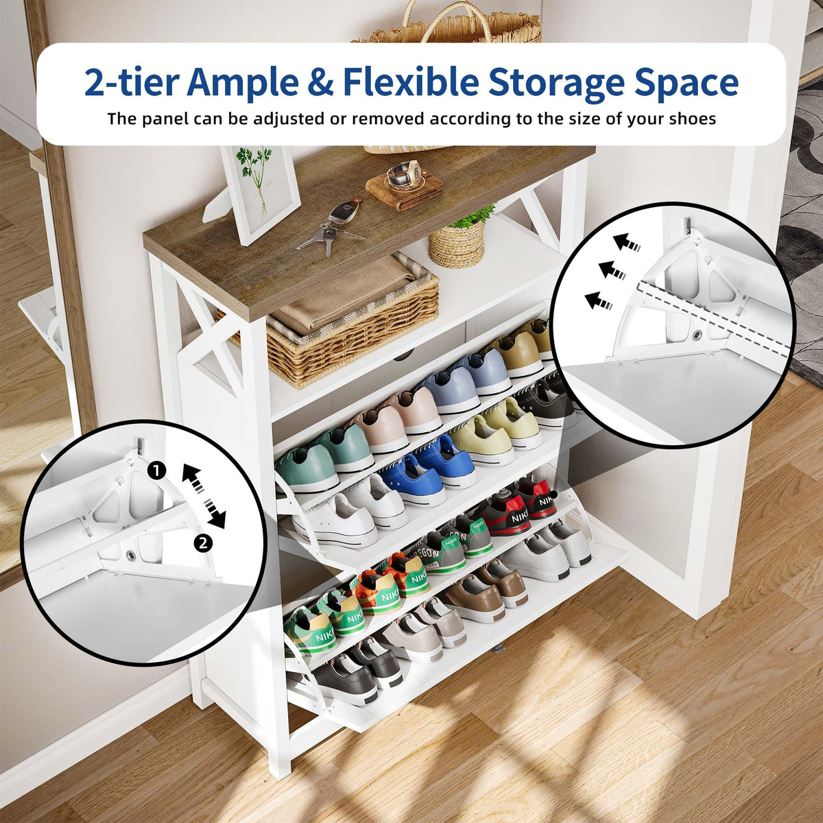 Shoe Storage Cabinet Organizer with 2 Compartments, Entryway and Hallway Shoe Cabinet