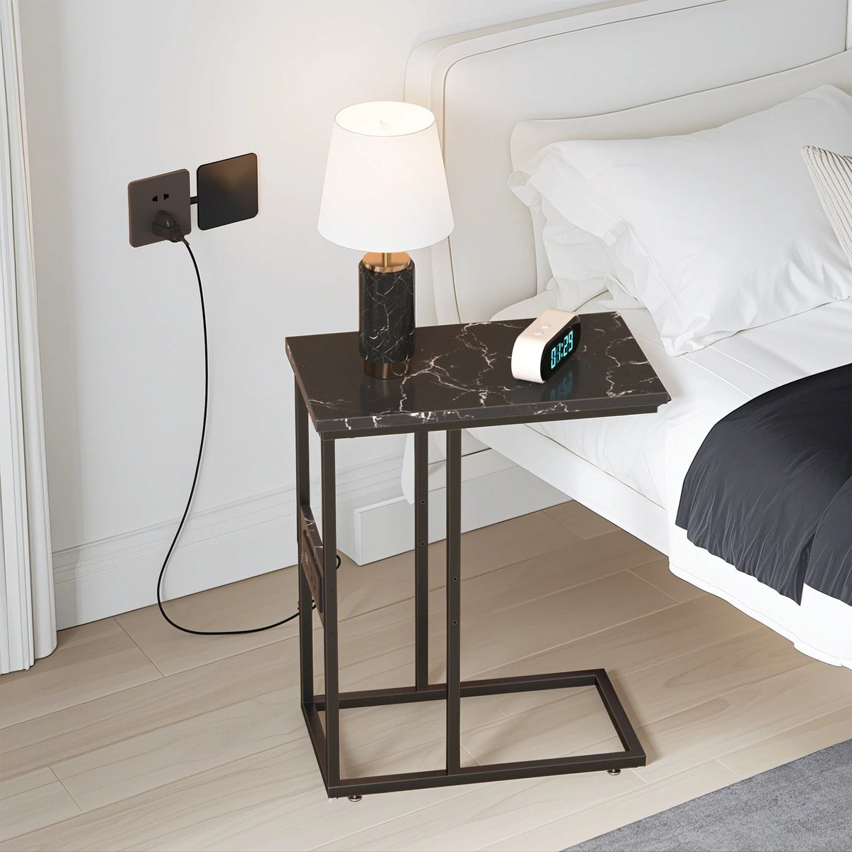 Set of 2 C-Shaped Sofa Side Tables, Small End Tables for Living Room, Bedside and TV Tray