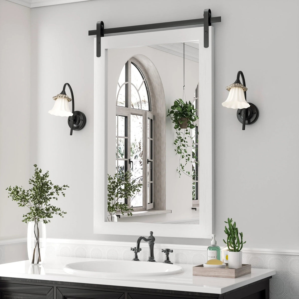 Modern Rectangular Wall Mirror with Wood Frame, Bathroom and Barn Door Mirror, Multiple Sizes