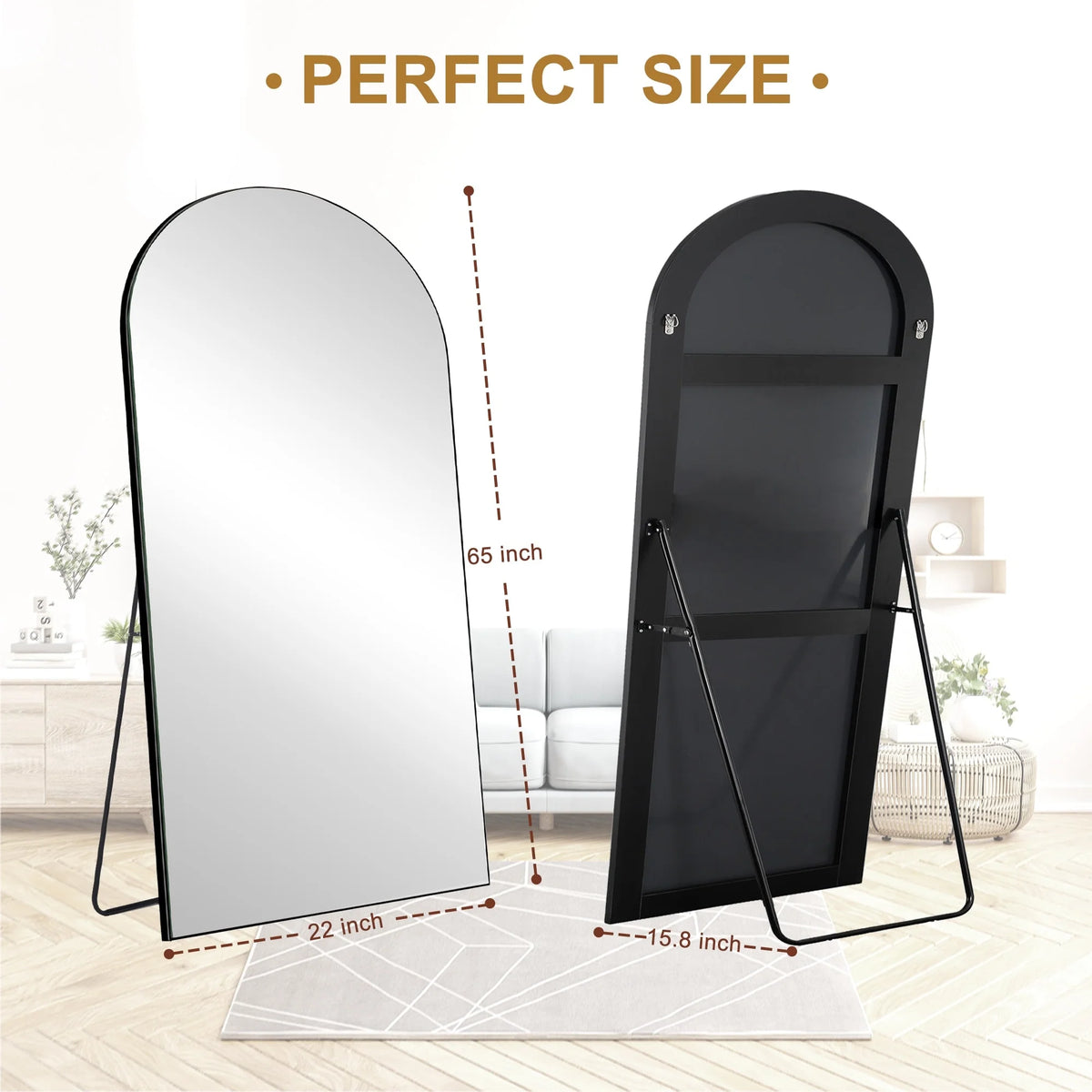 Arched Full Length Wood Floor Mirror, Full Body Standing and Wall Mounted Mirror for Bedroom, Living Room and Home Decor