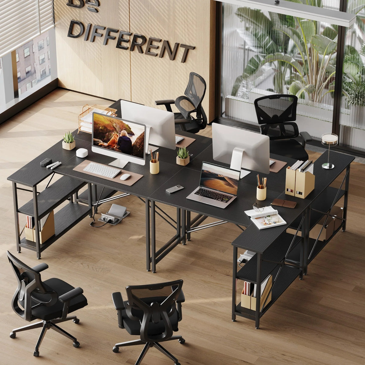 Small L Shaped Computer Desk with Storage Shelves, Compact Corner Workstation for Home Office and Study