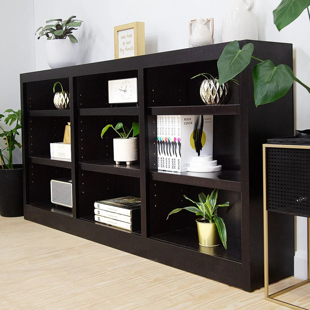Triple Wide Wood Bookcase, 9 Shelf 36 Inch Tall Bookshelf for Home, Office and Display Storage