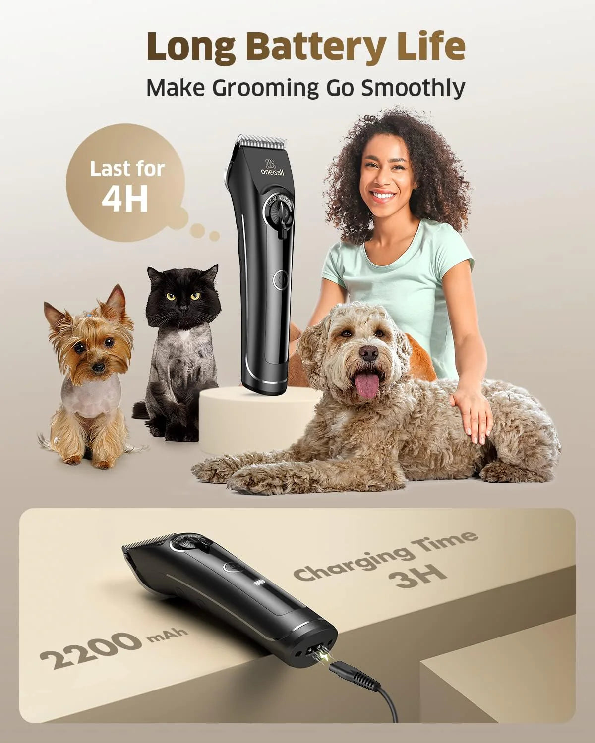 Dog Clippers for Grooming Doodles and Poodles, Professional Pet Hair Trimmer for Thick Curly Hair