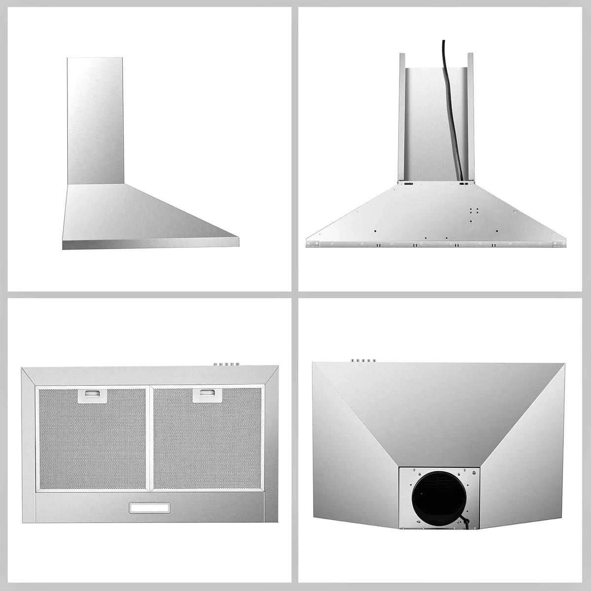 30 Inch Wall Mount Stainless Steel Range Hood, Modern Kitchen Exhaust Vent Hood with LED Light