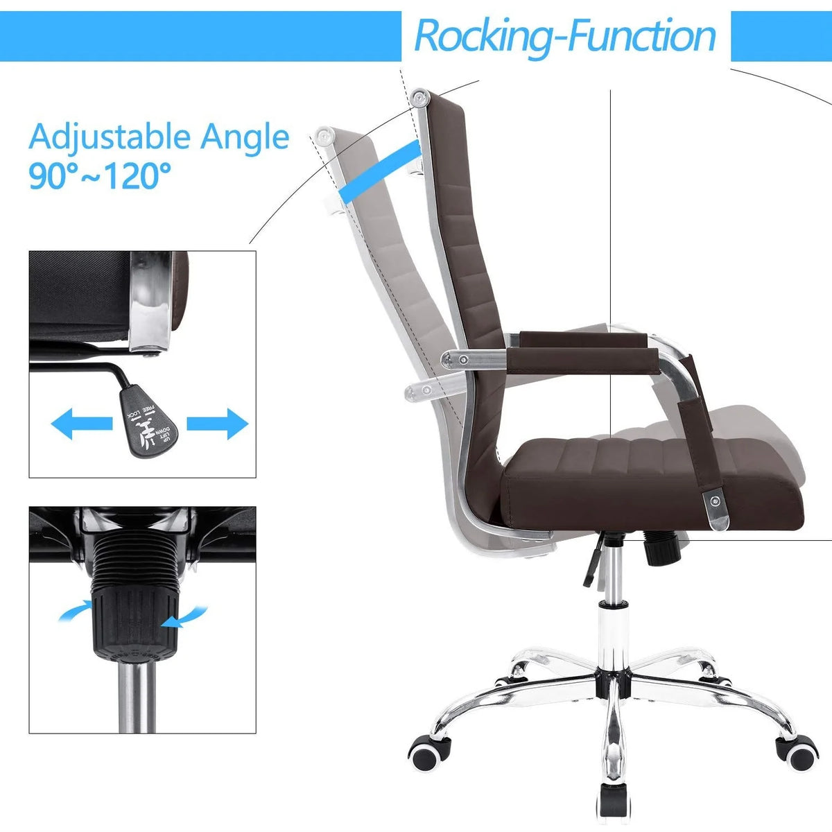Ergonomic Ribbed Office Chair, Modern Computer Desk Chair with Comfortable Upholstered Seat for Home and Office