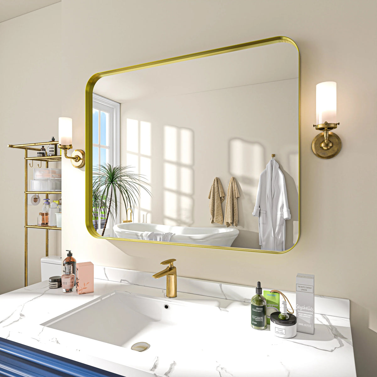 Aluminum Alloy Rounded Corner Vanity Mirror, Modern Wall Mounted Mirror for Bathroom, Bedroom and Home Decor