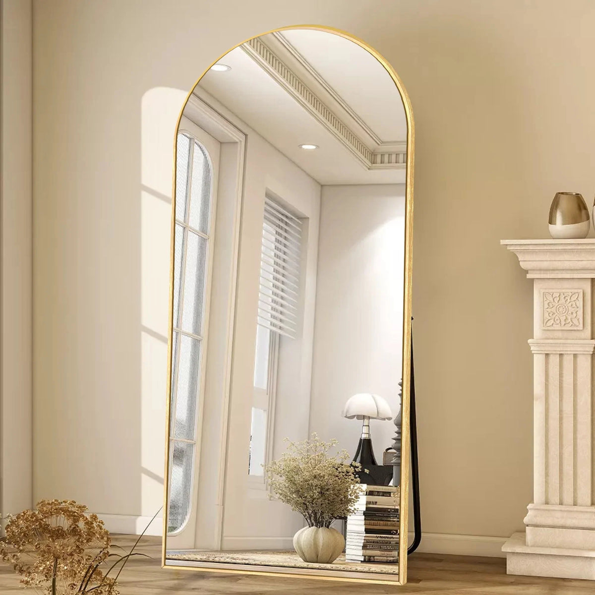 Modern Arched Full Length Floor Mirror, Aluminum Alloy Frame Standing Full Body Mirror