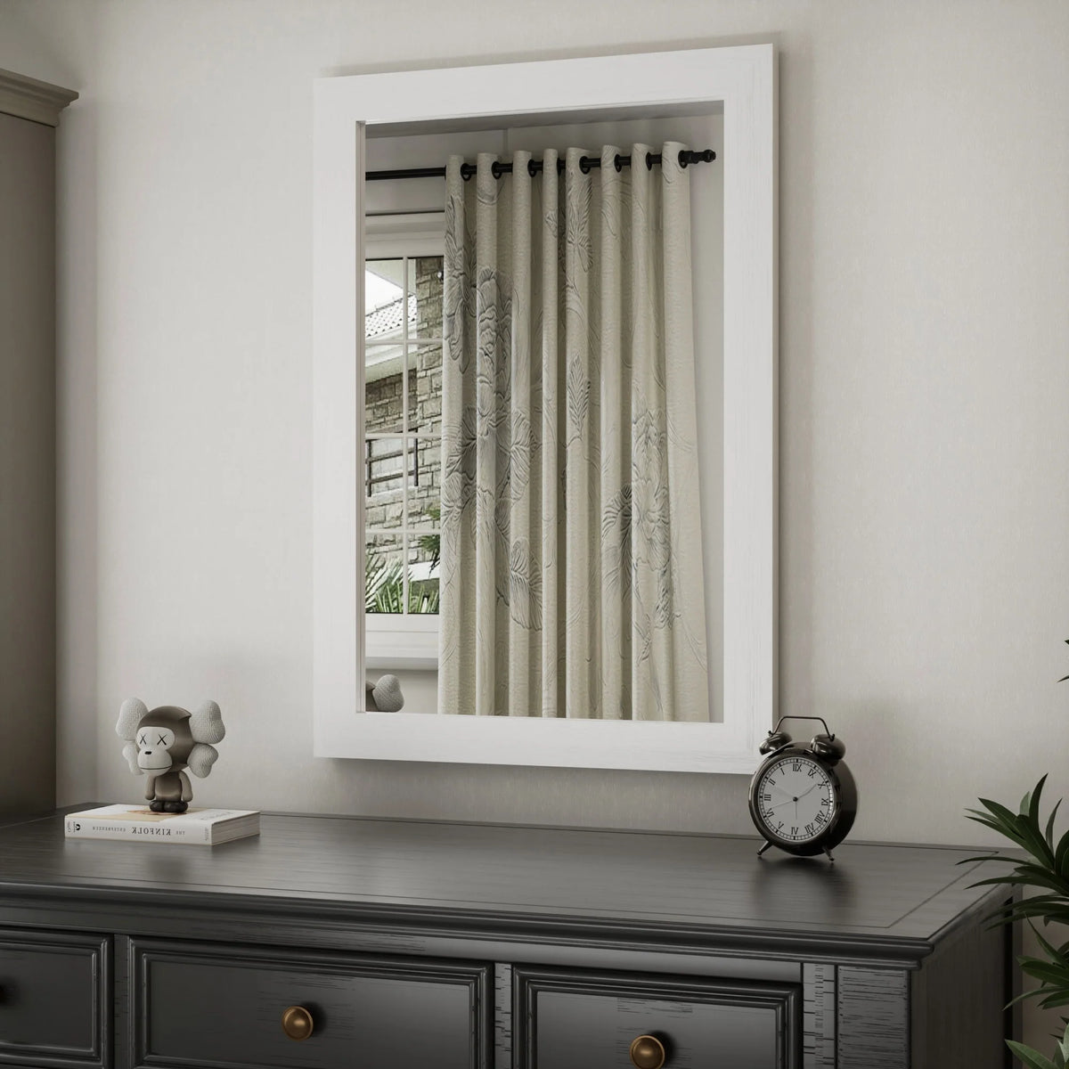 Modern Rectangular Wall Mirror with Wood Frame, Bathroom and Barn Door Mirror, Multiple Sizes