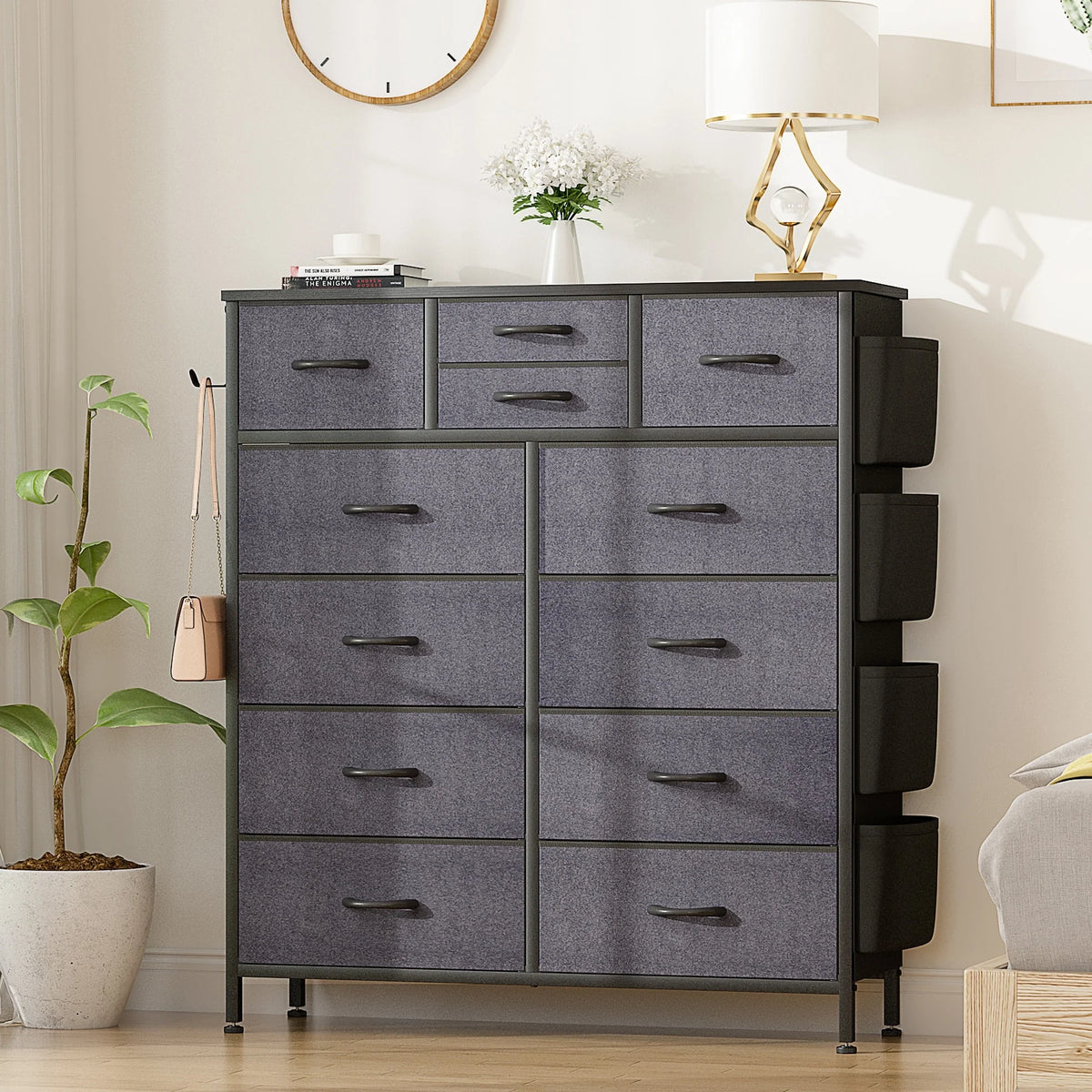 12 Drawer Fabric Dresser, Tall Bedroom Chest of Drawers with Storage