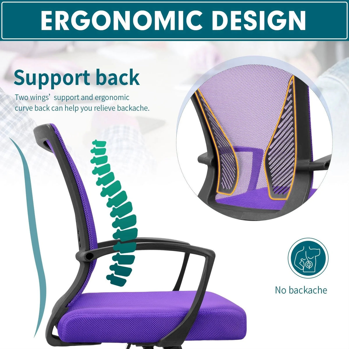 Ergonomic Mesh Office Chair with Lumbar Support, Breathable Computer Desk Chair