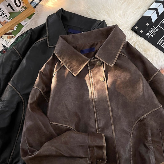 Men's Distressed Faux Leather Moto Jacket