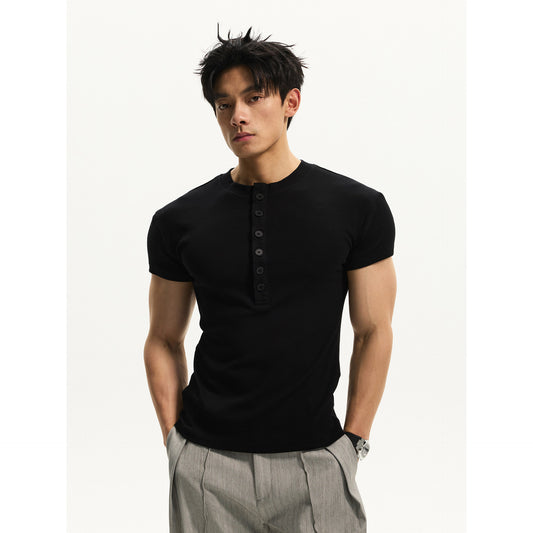 Men's Henley Collar Short Sleeve T-Shirt