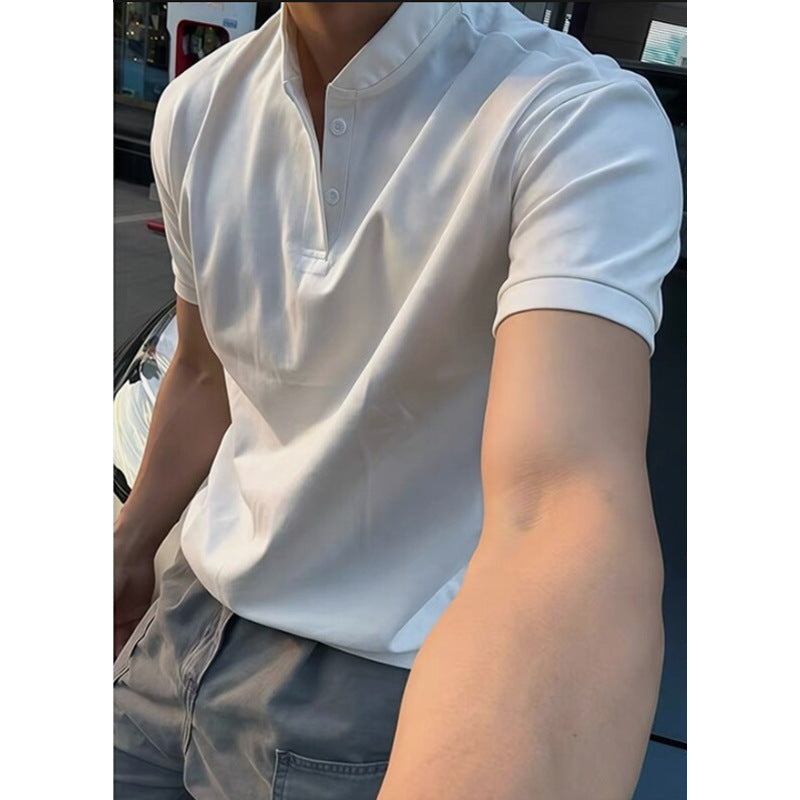 Men's Henley Collar Short Sleeve Slim Fit T-Shirt