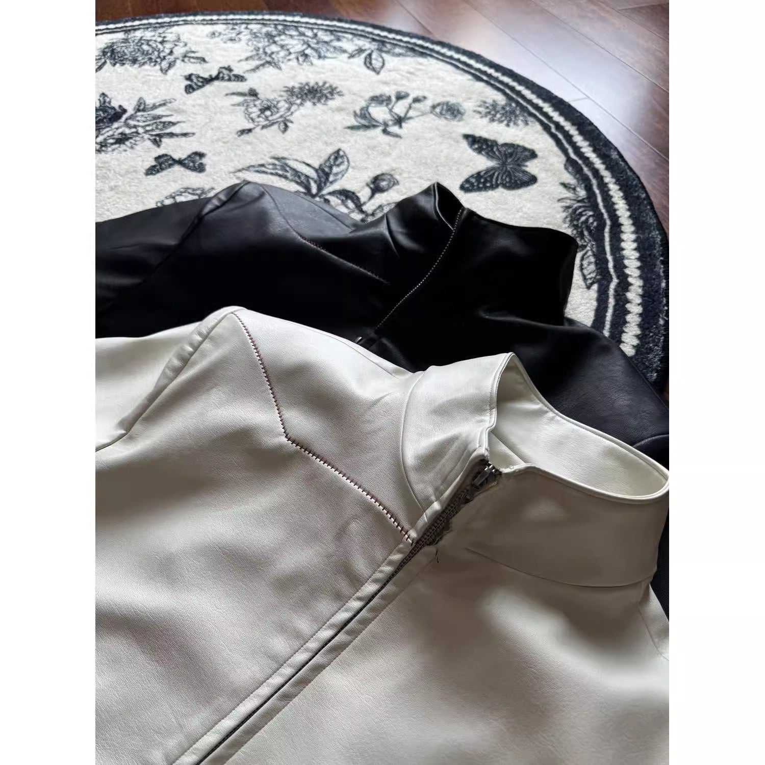 Men's Embroidered Faux Leather Shoulder Pad Jacket