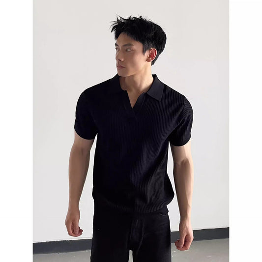 Men's Seagull Collar Knit Short Sleeve Polo Shirt