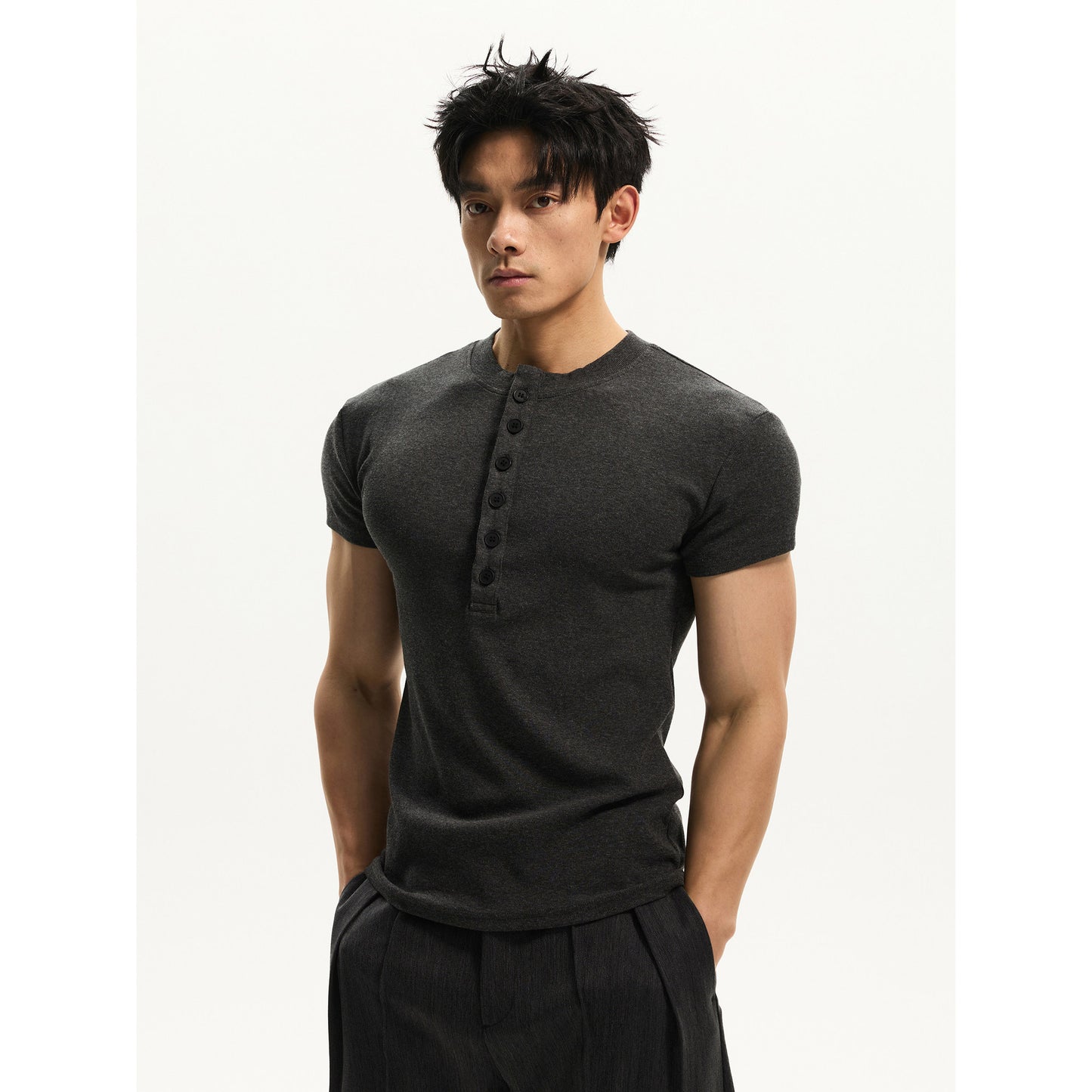 Men's Henley Collar Short Sleeve T-Shirt