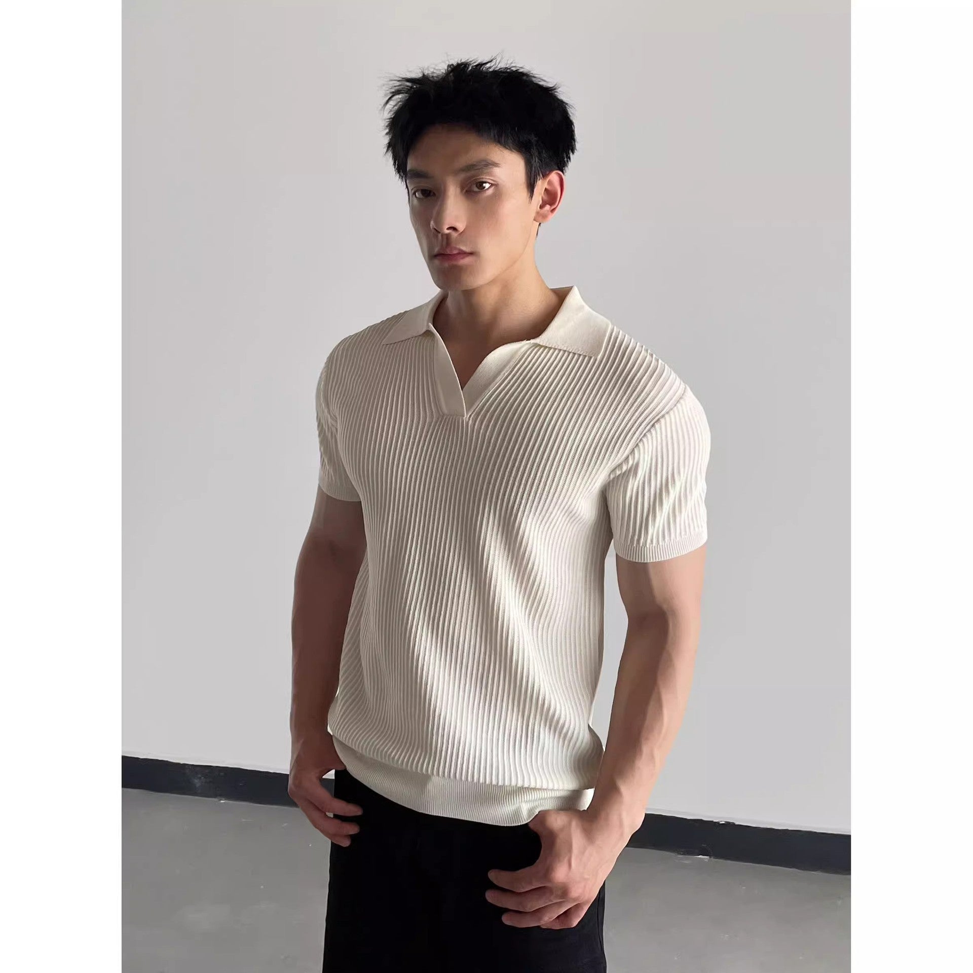 Men's Seagull Collar Knit Short Sleeve Polo Shirt