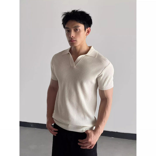 Men's Seagull Collar Knit Short Sleeve Polo Shirt