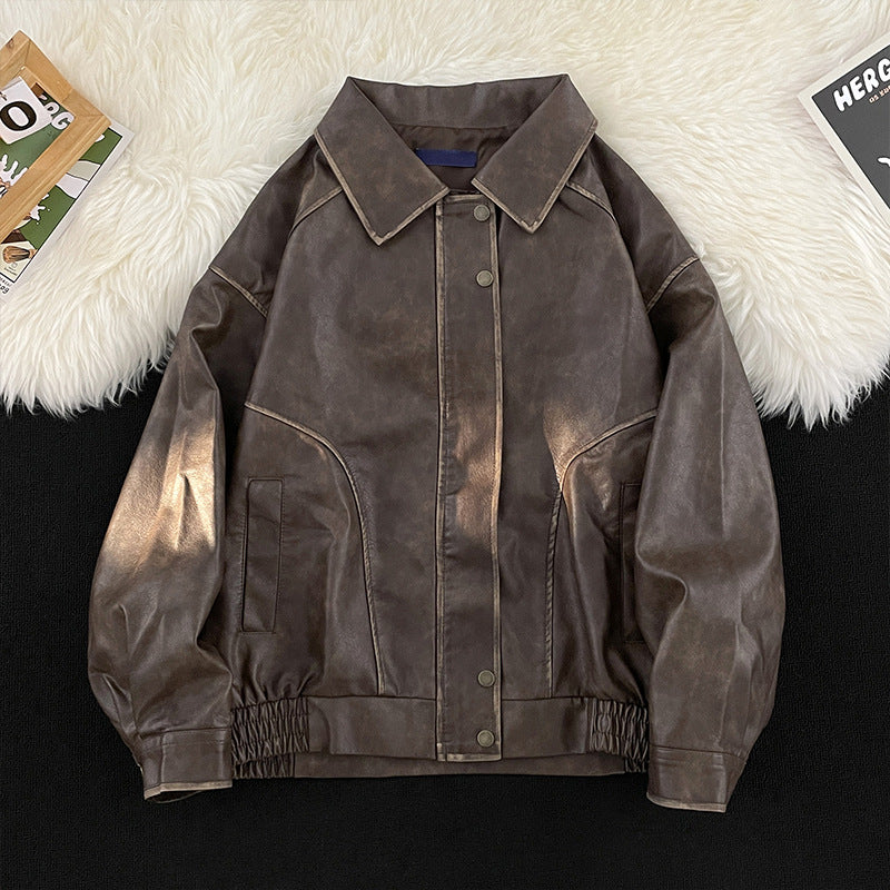 Men's Distressed Faux Leather Moto Jacket