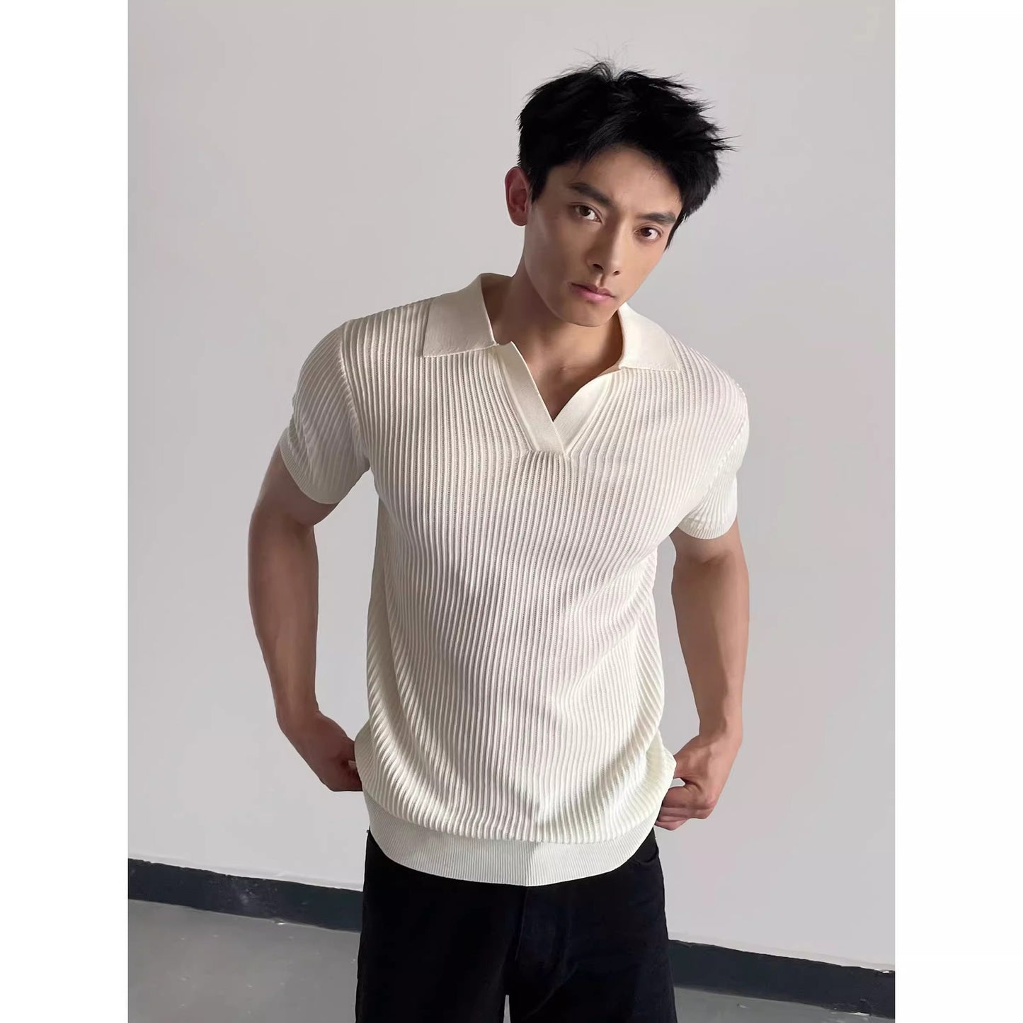 Men's Seagull Collar Knit Short Sleeve Polo Shirt