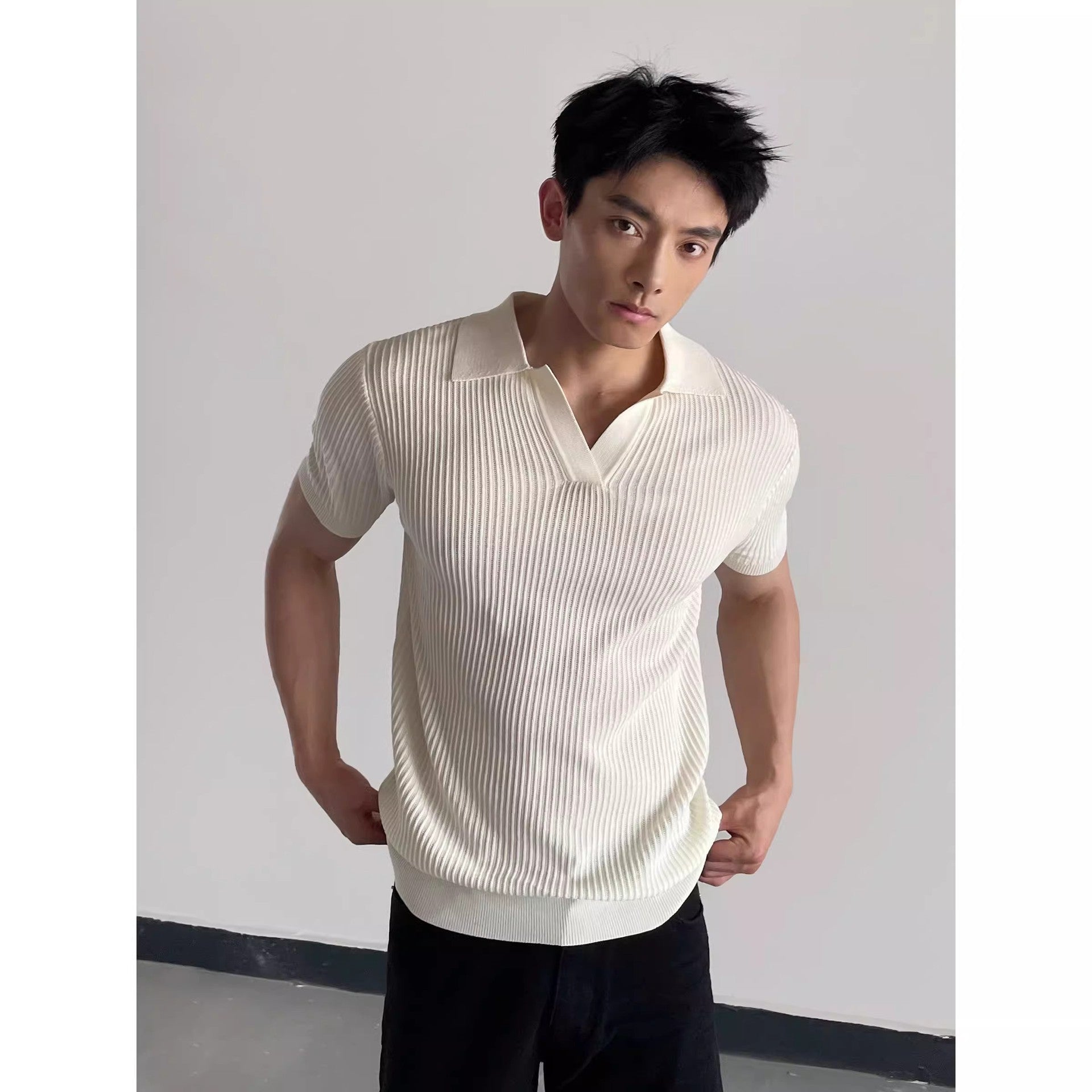 Men's Seagull Collar Knit Short Sleeve Polo Shirt