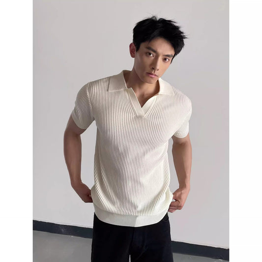 Men's Seagull Collar Knit Short Sleeve Polo Shirt